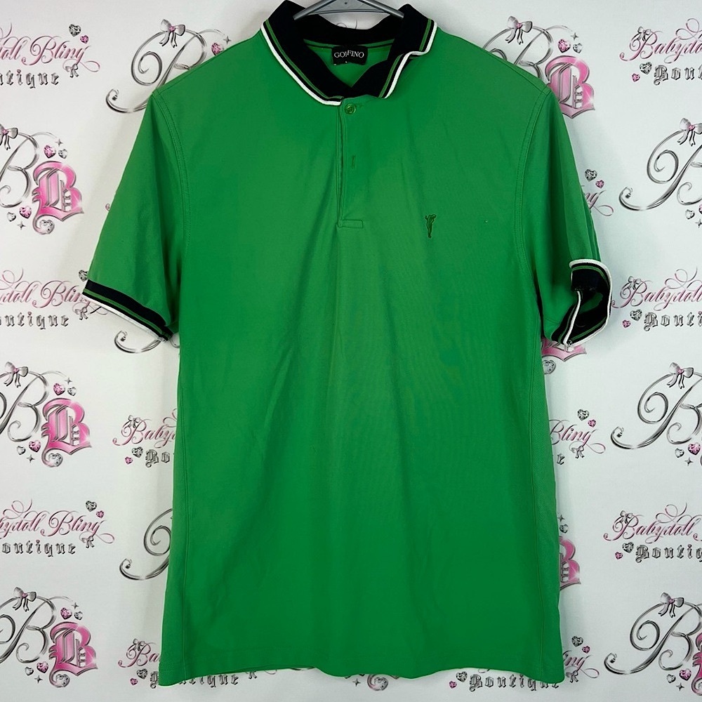Gofino collar button up shirt golf preppy Men's Vibrant Green Polo Shirt